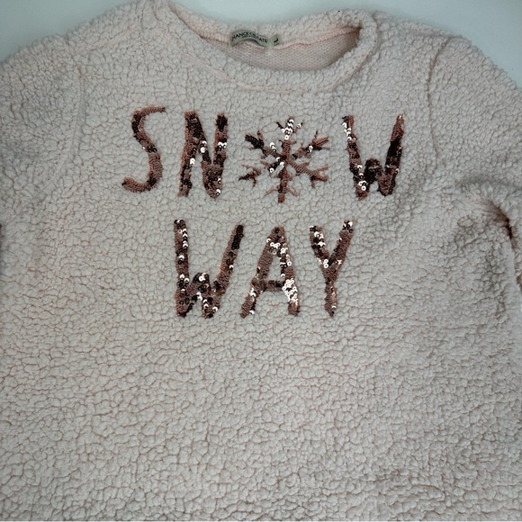Chance or Fate Womens Deep Pile Crewneck SNOW WAY Sequins Pullover Sweater SZ L - Picture 3 of 6